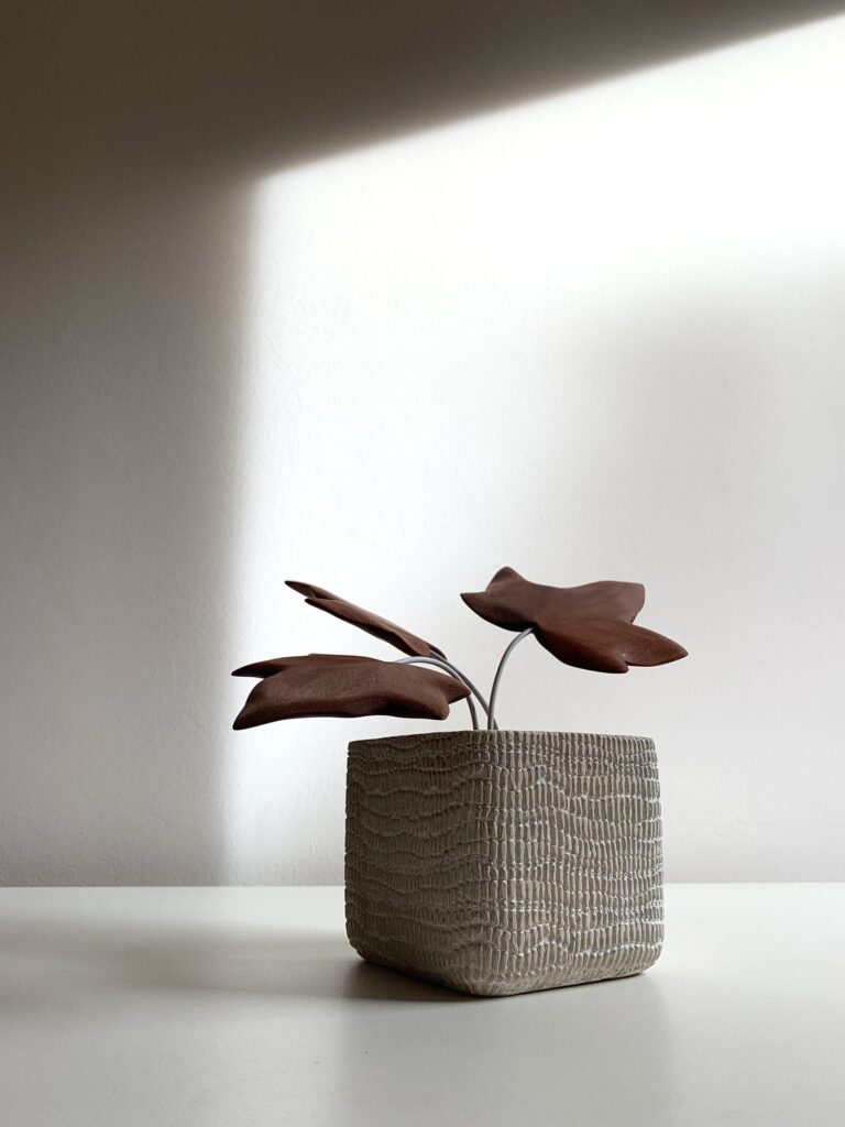 Edera legno vaso bianco design