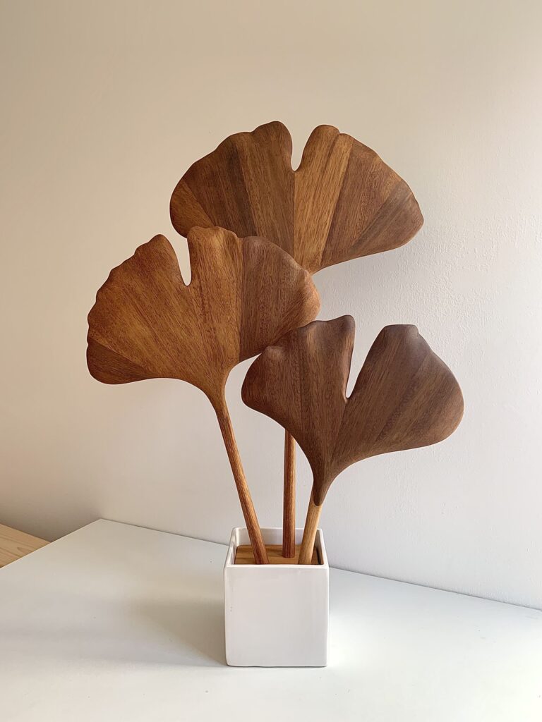 Pianta di ginko biloba grande in legno in vaso bianco design